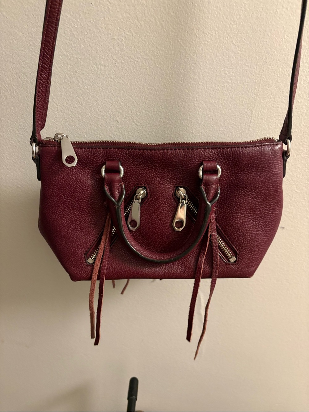 Rebecca Minkoff Burgundy Leather Crossbody with Tassel Zips